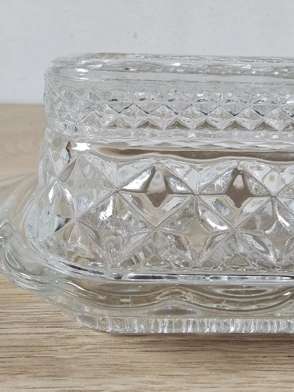 Anchor Hocking Wexford Butter Dish Clear Pressed Glass Diamond Pattern